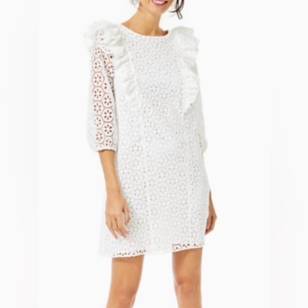 NWT Lilly Pulitzer Primm Eyelet Dress Resort White Petite Sand Dollar Eyelet Med